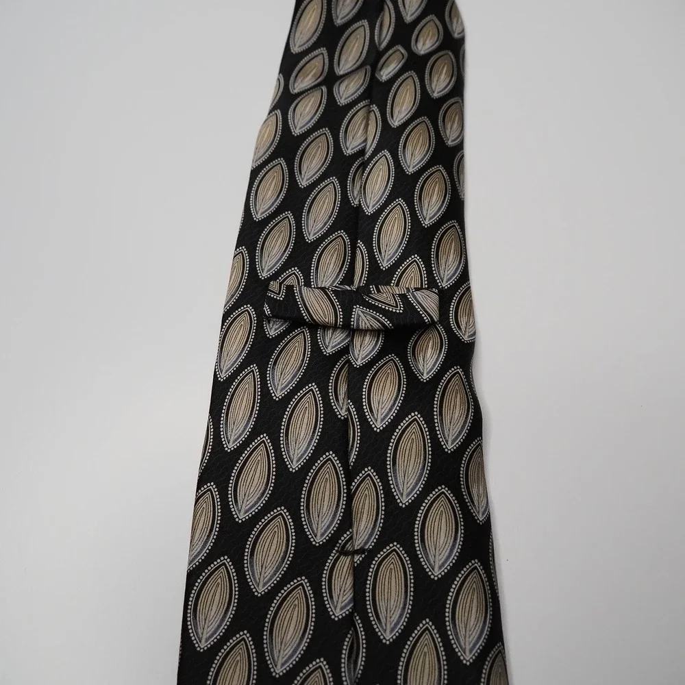 Gianfranco Ferre Mens Silk Tie 57 x 3.5 Black‎ Tan Geometric Italy Designer Neck